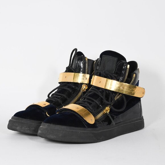 Giuseppe Zanotti Coby High-Top Sneakers - Black with Gold Accents (Size 44) - Picture 7 of 13